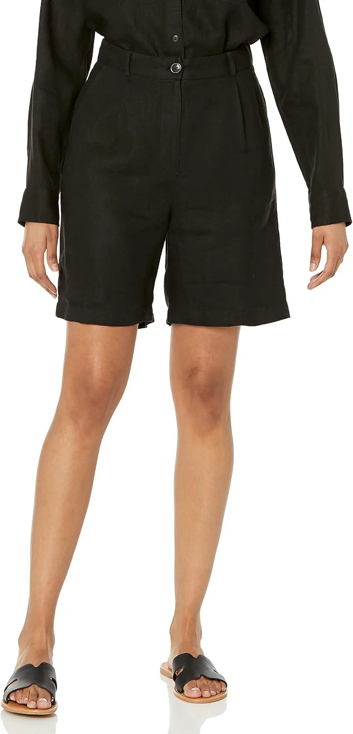The Drop Women's Standard Millie Loose-fit Pleated Long Linen Walk Short