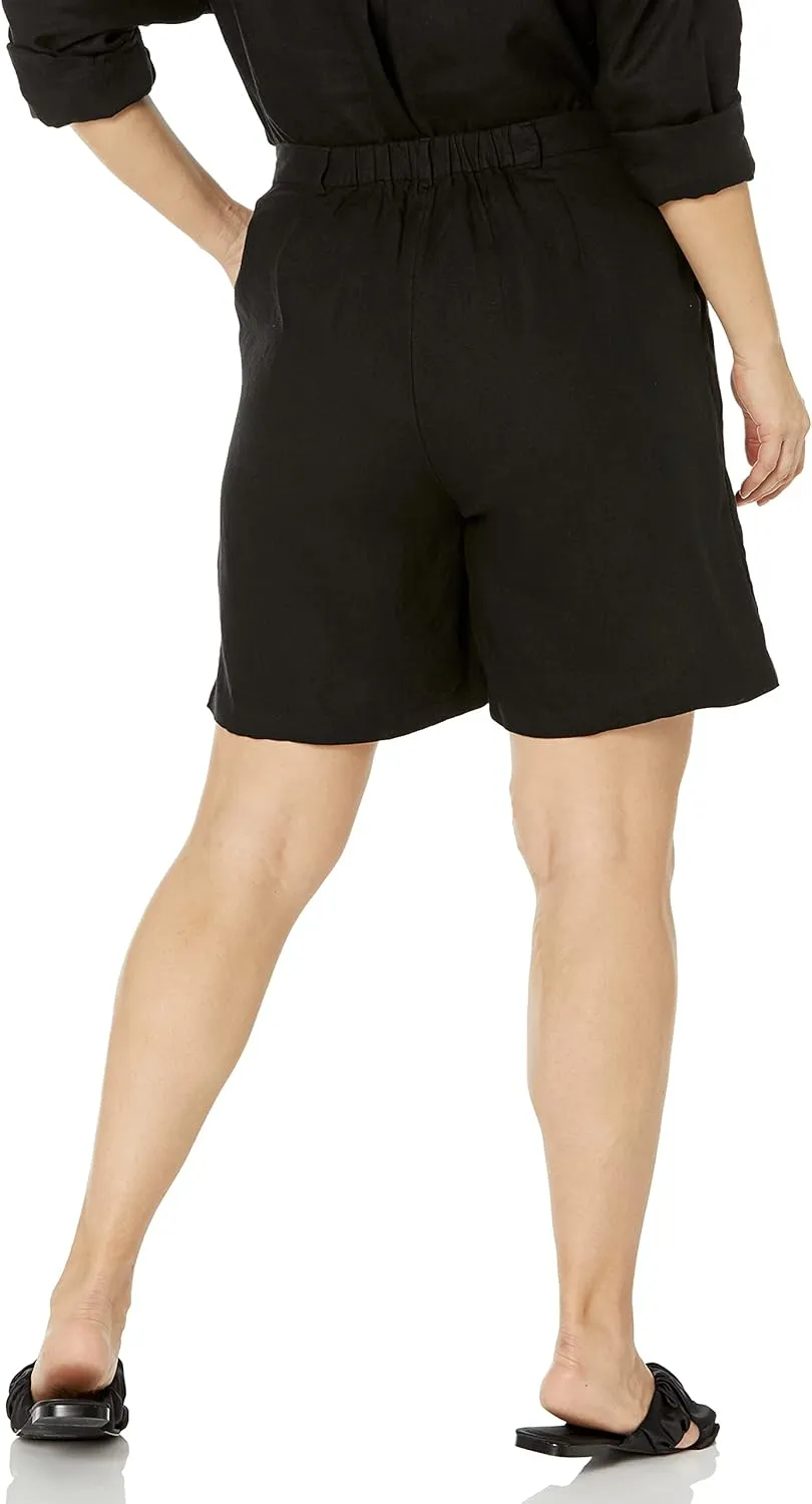 The Drop Women's Standard Millie Loose-fit Pleated Long Linen Walk Short