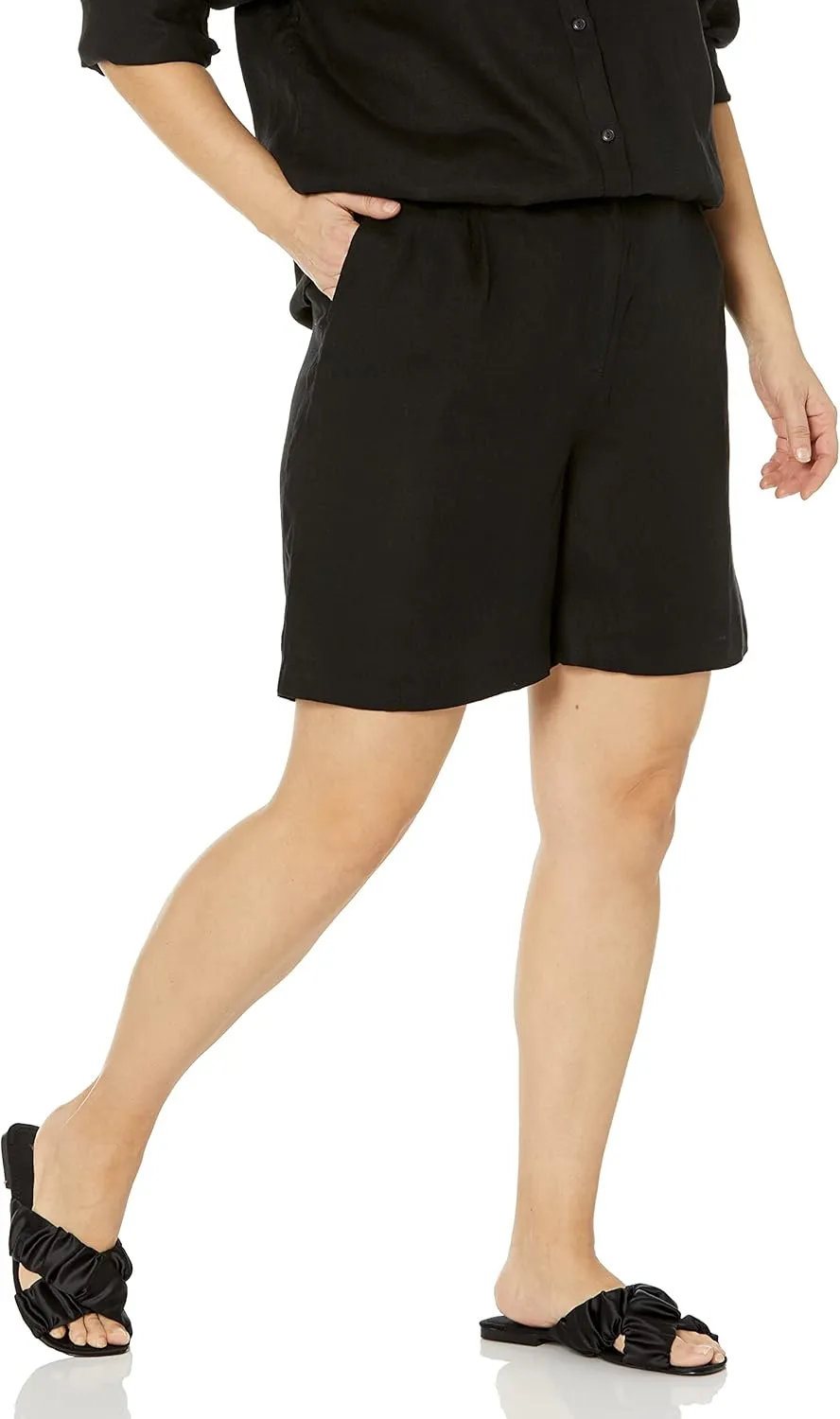 The Drop Women's Standard Millie Loose-fit Pleated Long Linen Walk Short
