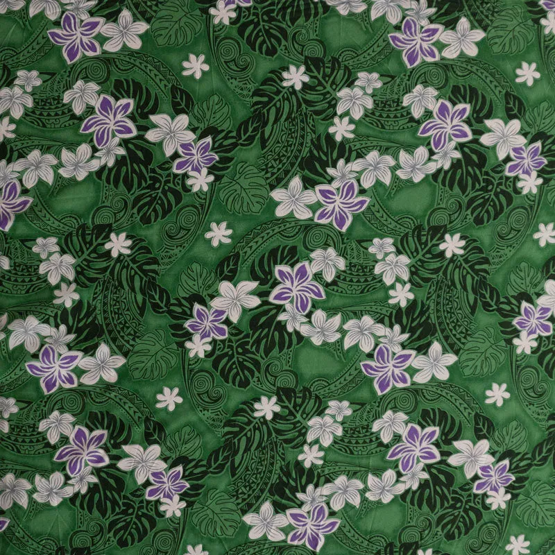 Traditional Polynesian Tattoo Plumeria Tiare Design Fabric | Peachskin