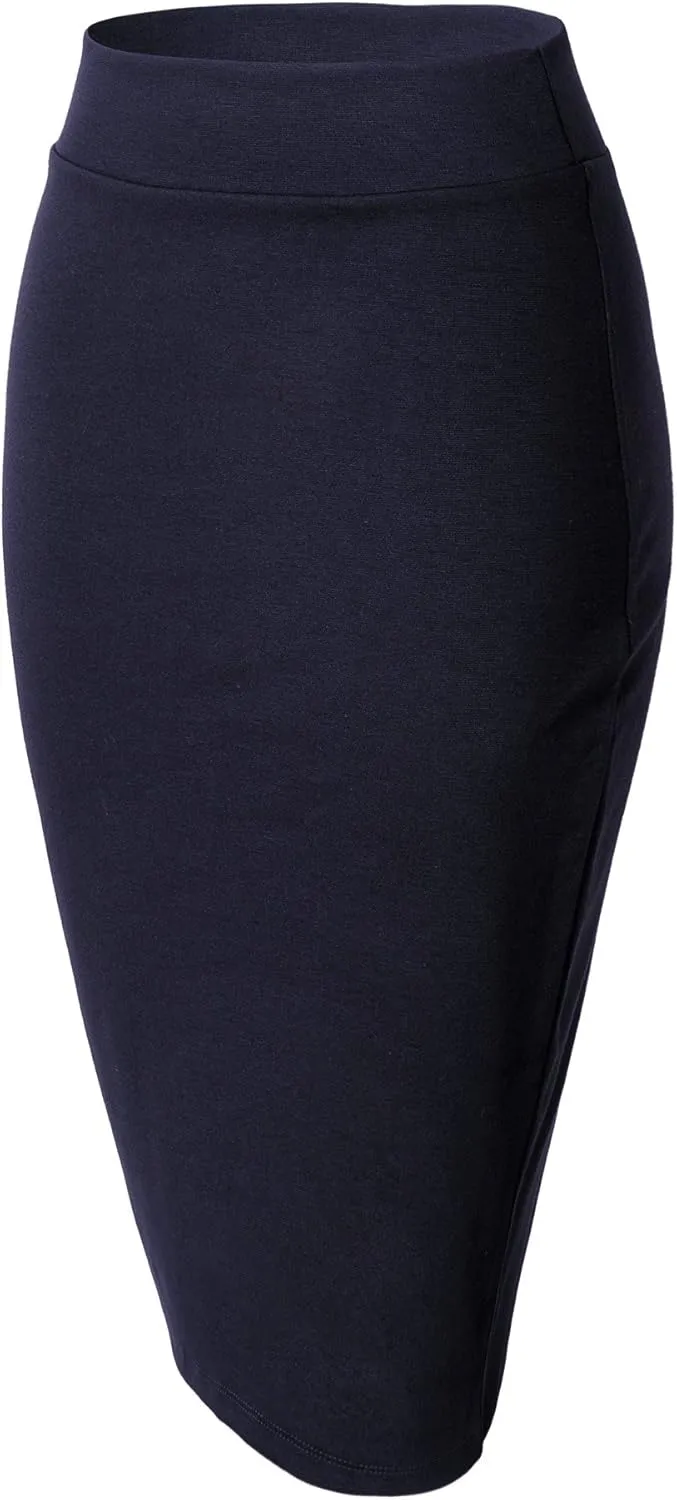 Urban CoCo Women's Elastic Waist Stretch Bodycon Midi Pencil Skirt