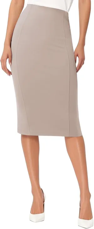 Urban CoCo Women's High Waist Stretch Pencil Skirt Knee Length Bodycon with Back Slit for Business Casual