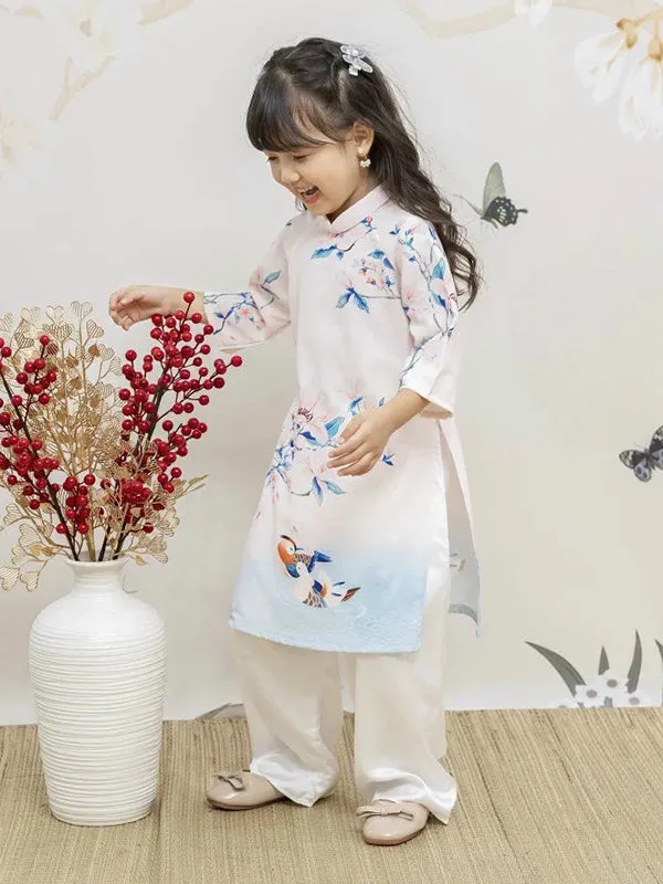 Wedding Ao Dai Girl White Flower Ao Dai Set