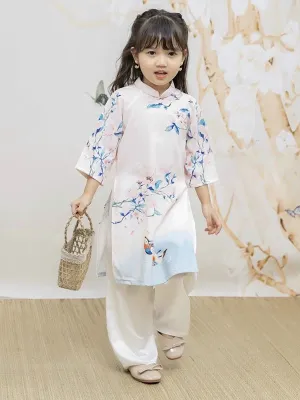 Wedding Ao Dai Girl White Flower Ao Dai Set