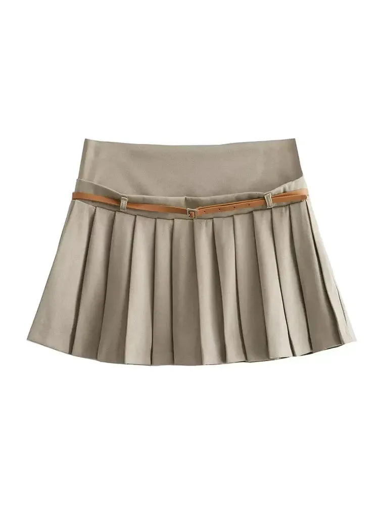Women Casual Chic Shorts Skirt Fashion Spring Elegant Female Shorts Skirt Women Zipper Draped Belt Skirt