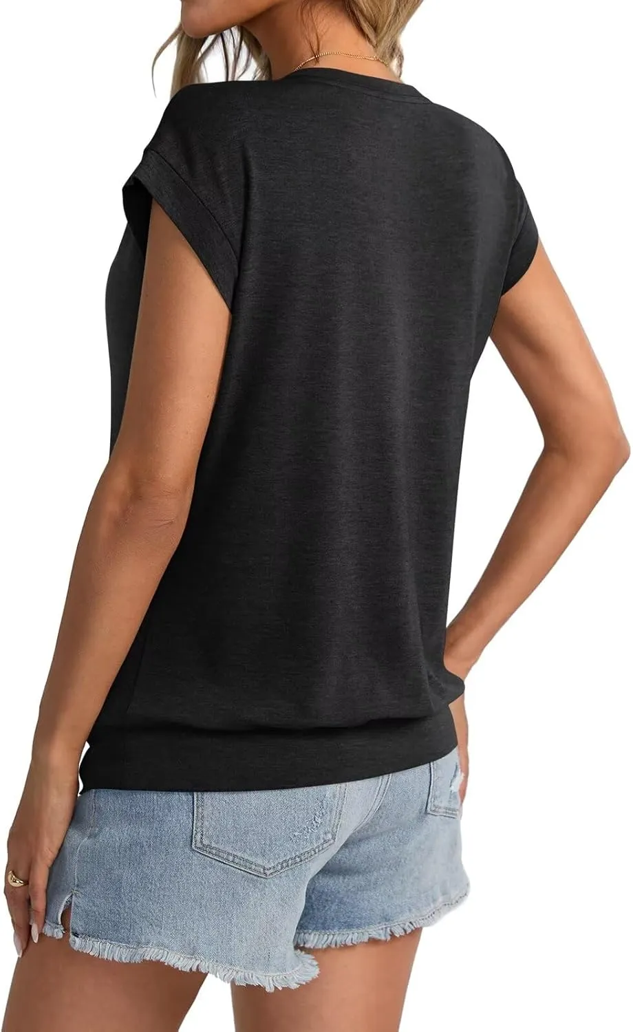 Womens Crewneck Cap Sleeve T Shirts Banded Bottom Top Loose Fit Short Sleeves Tee Casual Summer Basic Tops 2025