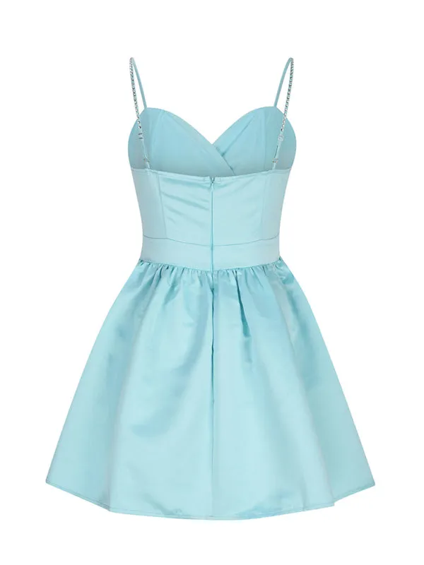 Women's dress pleated suspender dress sexy temperament rhinestone skirt
