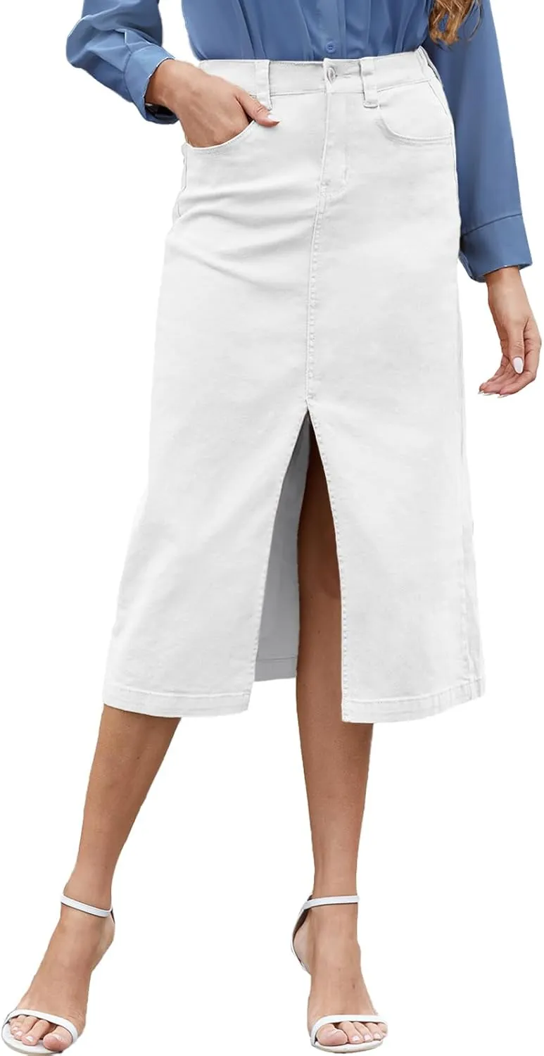 Womens High Waist Casual Washed Frayed Stretchy Jean Skirts for Women