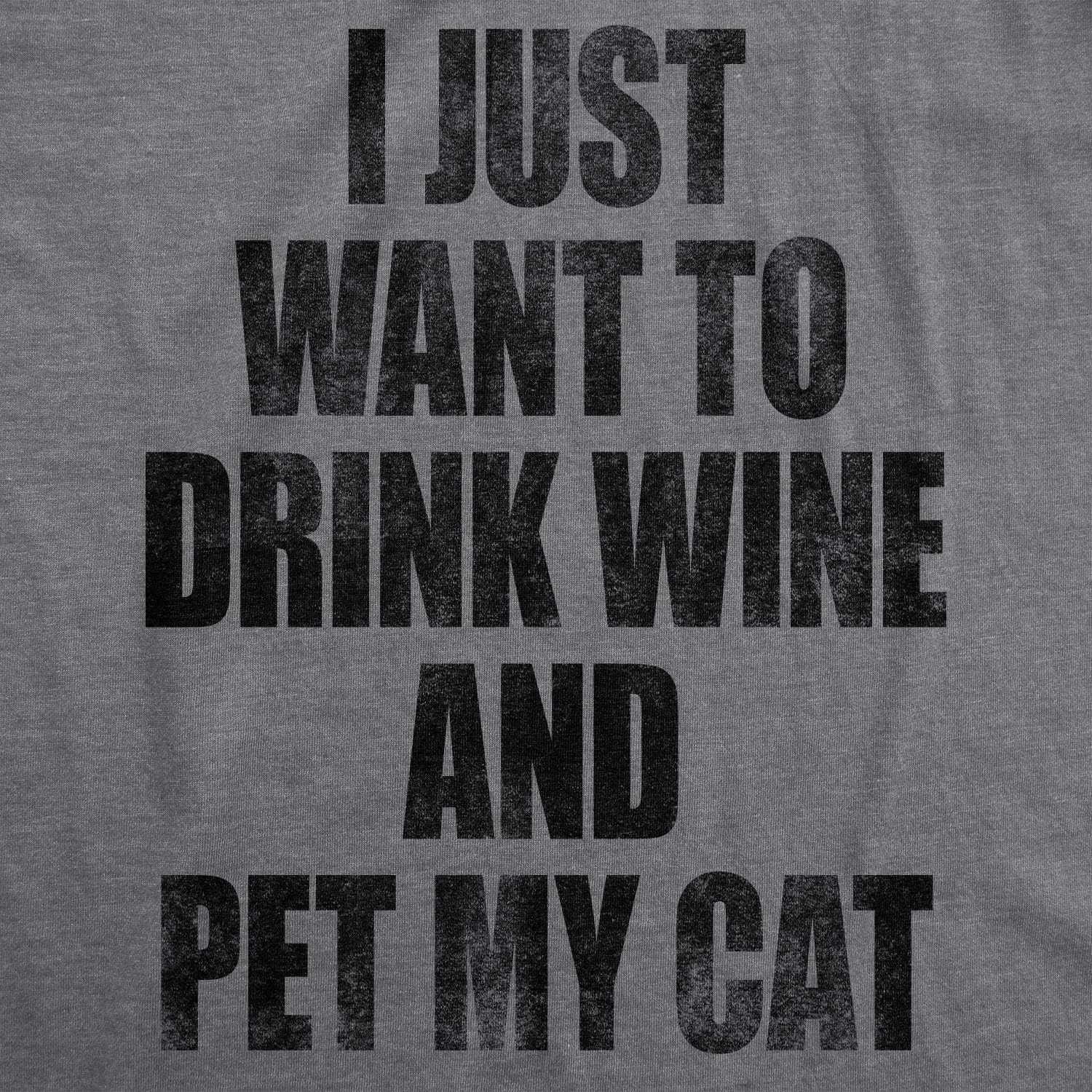 Womens I Just Want to Drink Wine and Pet My Cat Funny Cat Lover Graphic T Shirt