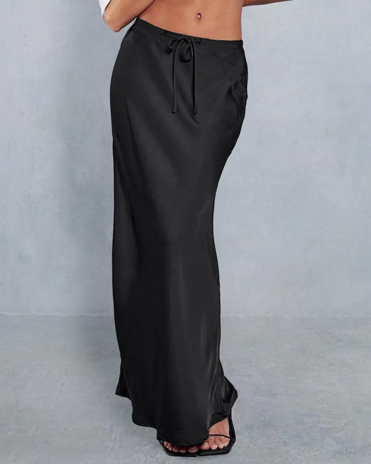 Women's Maxi Skirts Satin Drawstring High Waisted Silk Elegant Flowy Casual A-Line Long Skirt for Women