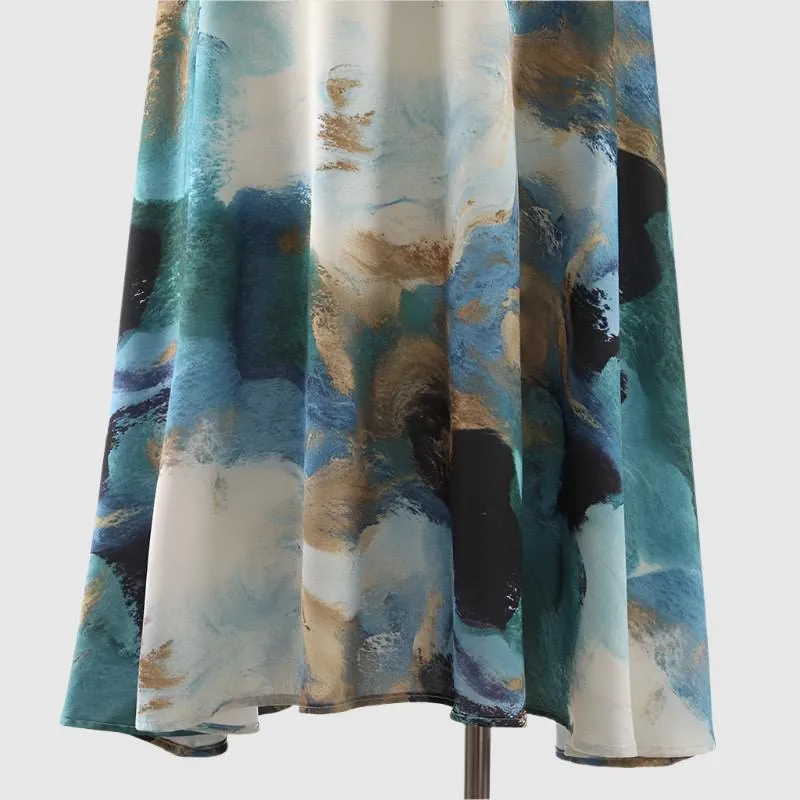 Women's Smooth High Waist Long Ink Print Skirt