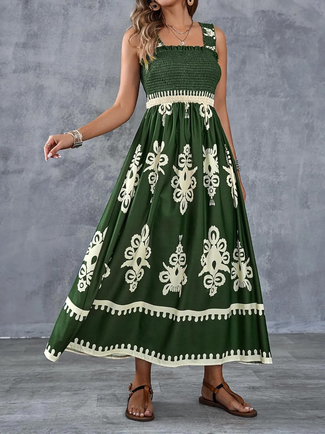 Womens Square Neck Boho Maxi Dress Casual Long Spring Summer Dresses Sundresses for Women Beach Vacation 2025