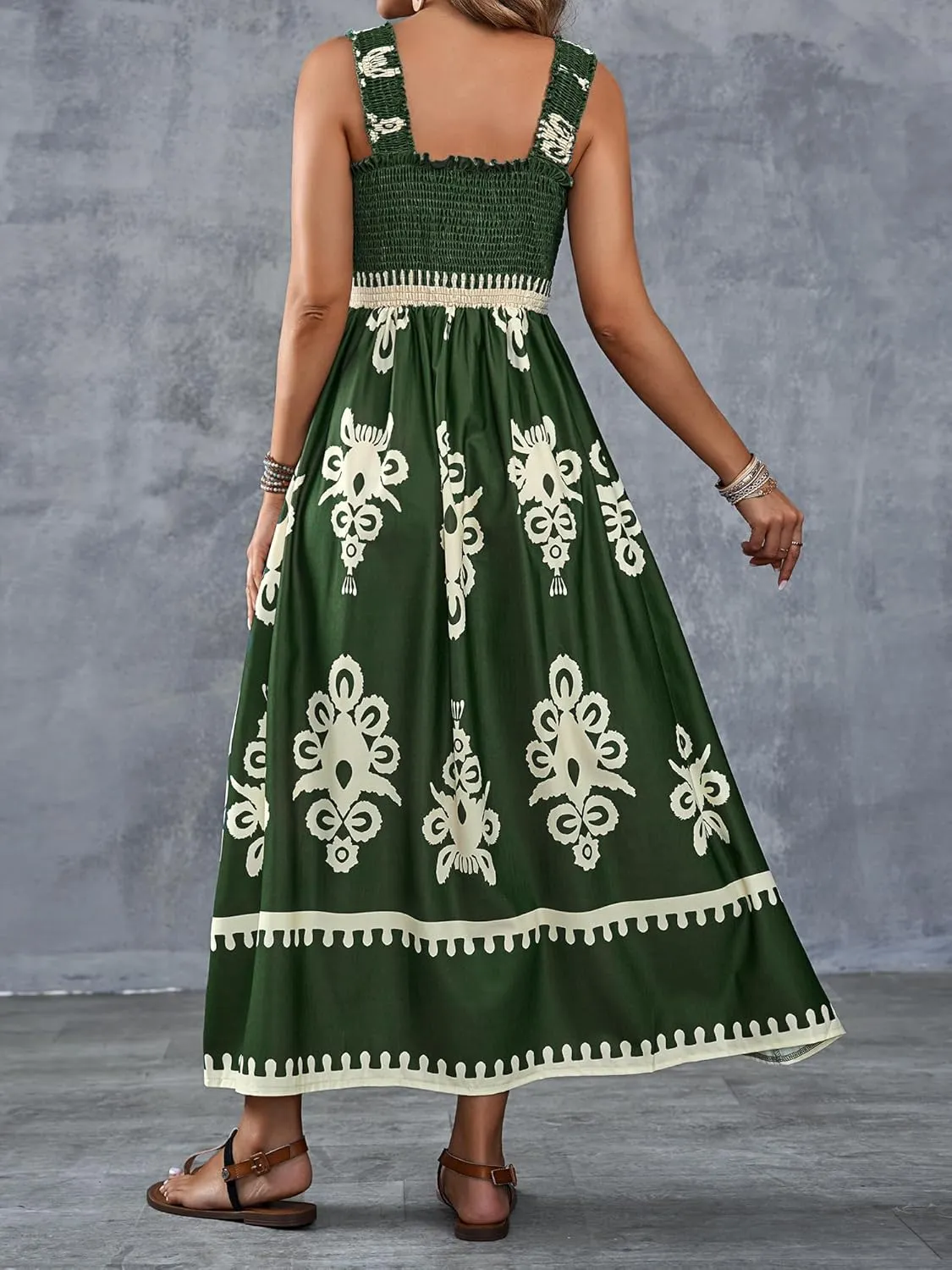 Womens Square Neck Boho Maxi Dress Casual Long Spring Summer Dresses Sundresses for Women Beach Vacation 2025