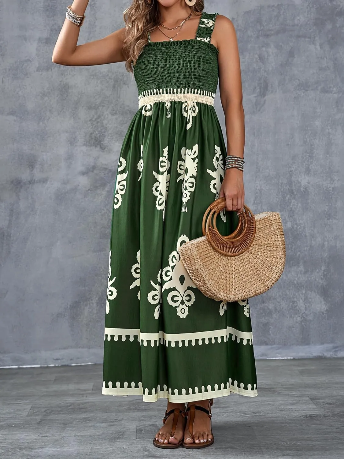 Womens Square Neck Boho Maxi Dress Casual Long Spring Summer Dresses Sundresses for Women Beach Vacation 2025