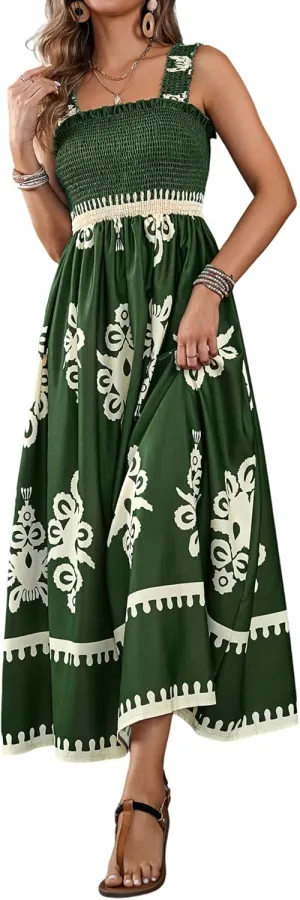 Womens Square Neck Boho Maxi Dress Casual Long Spring Summer Dresses Sundresses for Women Beach Vacation 2025