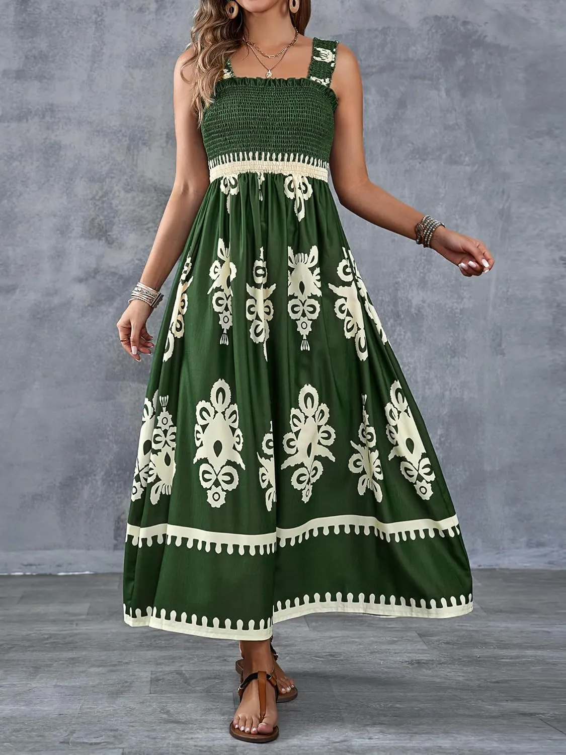 Womens Square Neck Boho Maxi Dress Casual Long Spring Summer Dresses Sundresses for Women Beach Vacation 2025