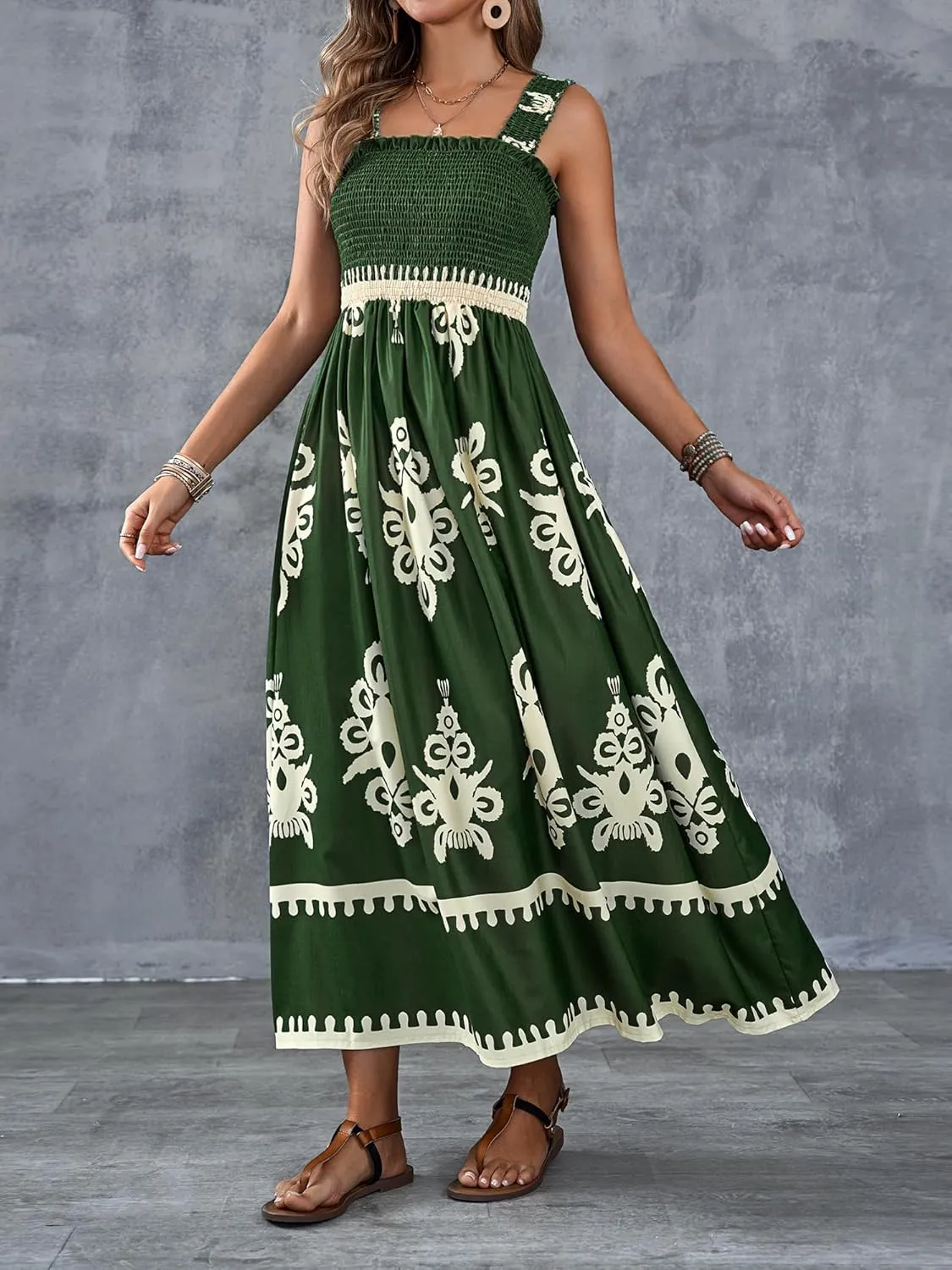 Womens Square Neck Boho Maxi Dress Casual Long Spring Summer Dresses Sundresses for Women Beach Vacation 2025