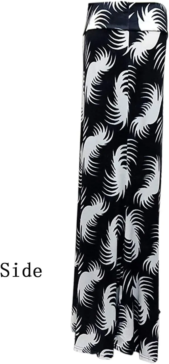 Xixiuly Women's Flower Print Fold Over Skirt High Waist Maxi Skirt Summer Beach Long Skirt