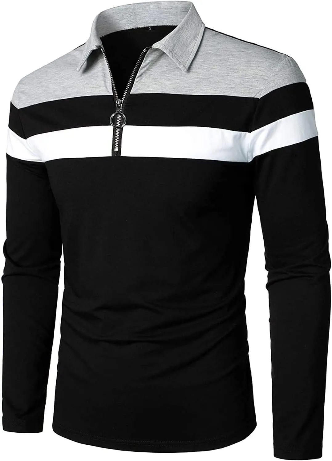 YTD Men's Long Sleeve Polo Shirts Quarter-Zip Casual Slim Fit Lapel Neck Basic Designed Cotton Shirts