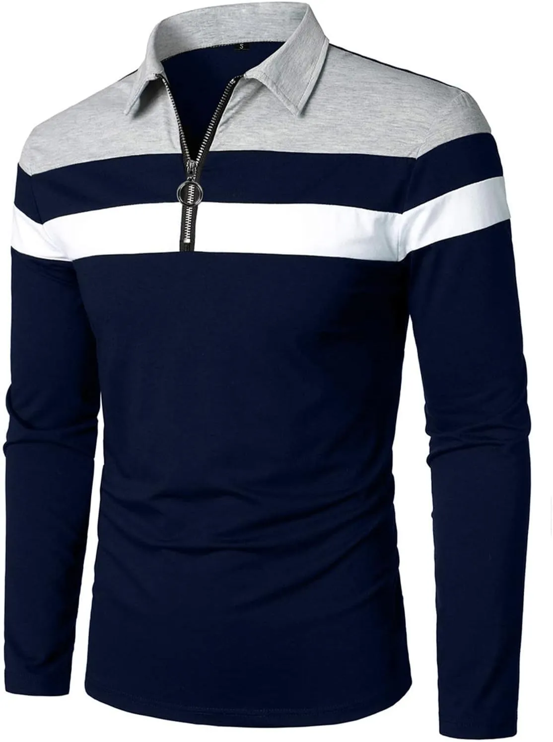 YTD Men's Long Sleeve Polo Shirts Quarter-Zip Casual Slim Fit Lapel Neck Basic Designed Cotton Shirts