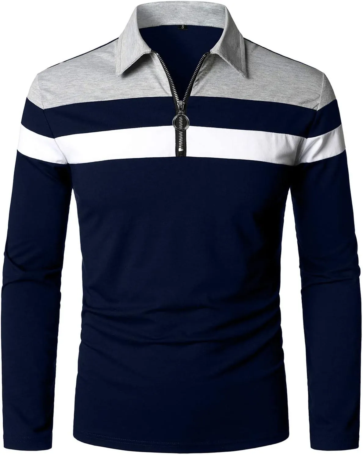 YTD Men's Long Sleeve Polo Shirts Quarter-Zip Casual Slim Fit Lapel Neck Basic Designed Cotton Shirts